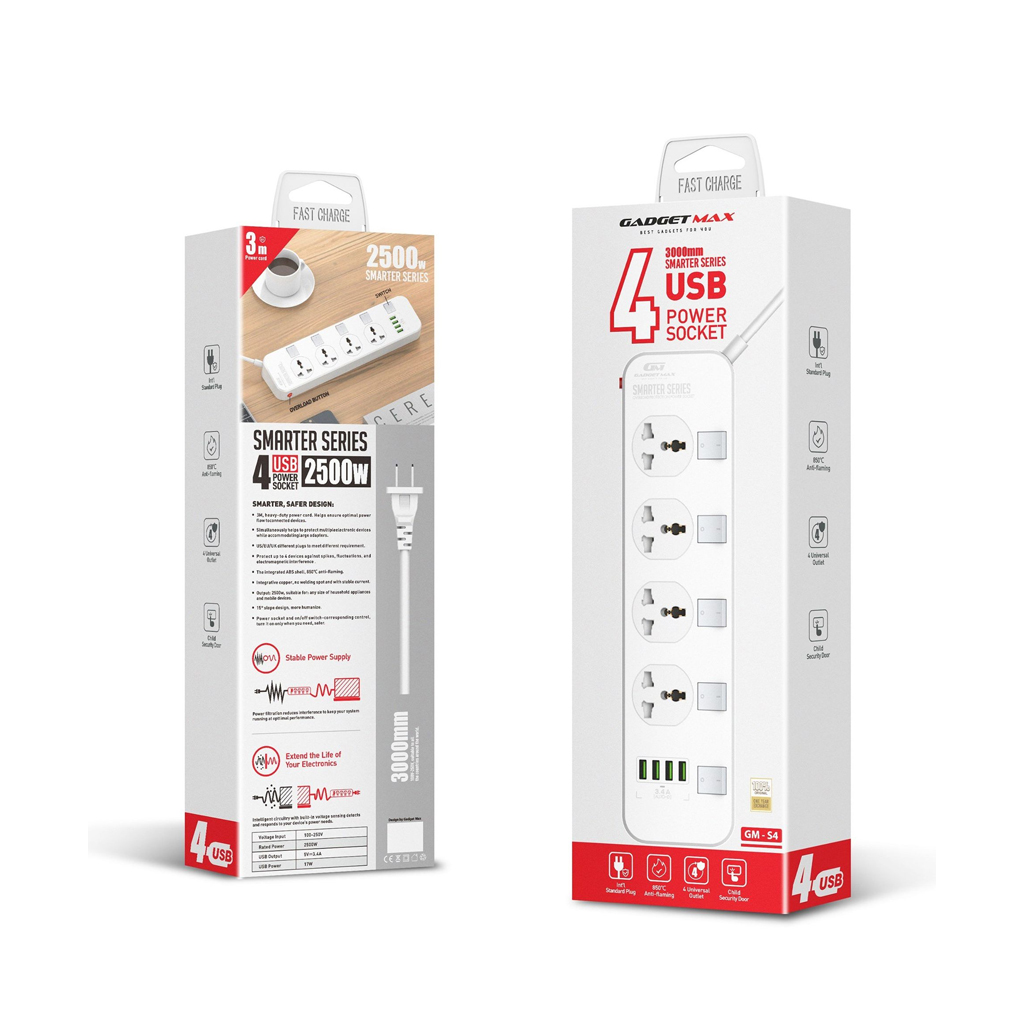 Gadget Max GMSC04 Multi Extension Socket(1Type-C+3USB+5AC Outliets)