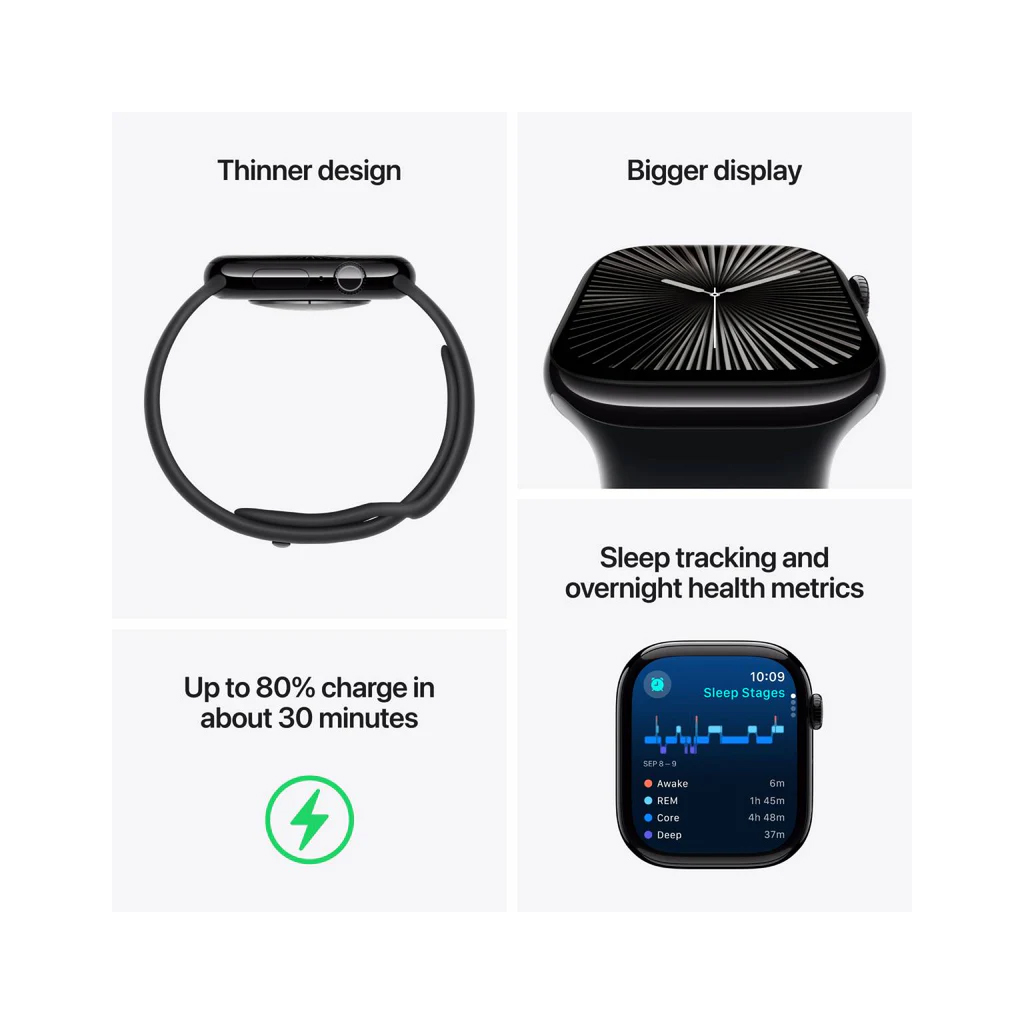 Apple Watch Series 10 (46mm) JetBlack Aluminum Case with Black Sport Band (MWWP3ZP/A)