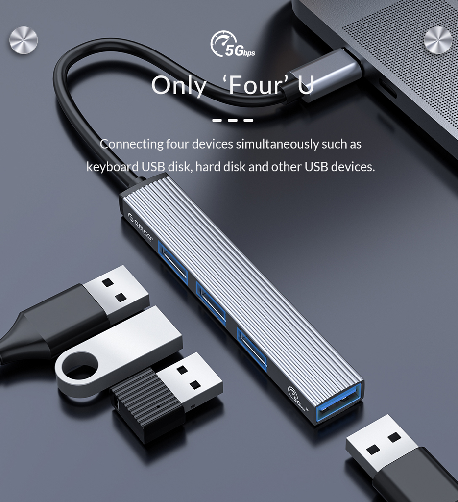 Orico 4-Port Hub (Type-C) (AH-13-GY-BP)