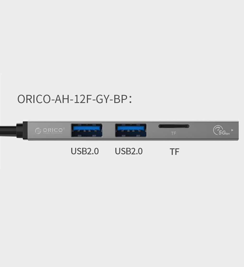 Orico 4-Port Hub with TF Card Reader (Type-C) (AH-12F-GY-BP)