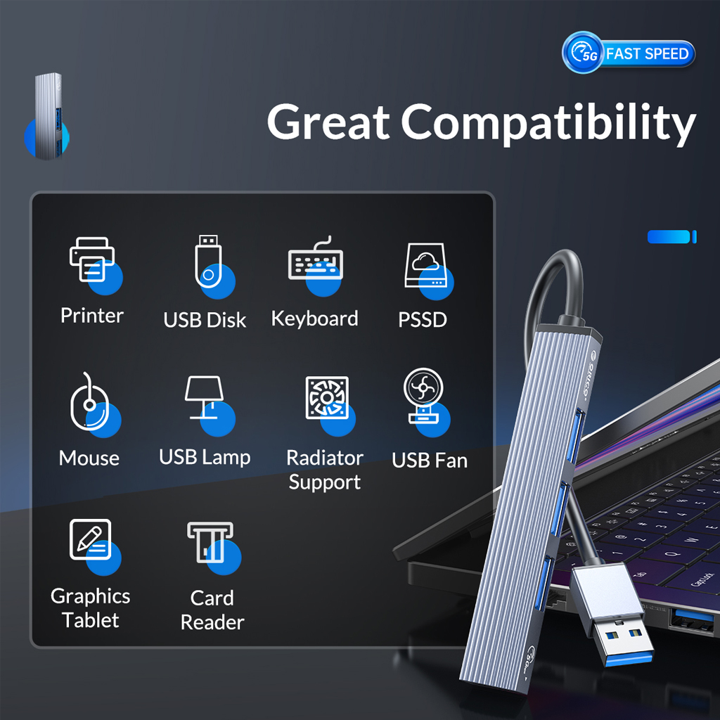 Orico 4-Port Hub (USB3.0) (AH-A13-GY-BP)